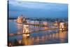 Budapest, Night View of Chain Bridge on the Danube River and the City of Pest-ollirg-Stretched Canvas