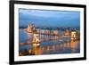 Budapest, Night View of Chain Bridge on the Danube River and the City of Pest-ollirg-Framed Photographic Print