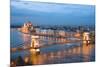 Budapest, Night View of Chain Bridge on the Danube River and the City of Pest-ollirg-Mounted Photographic Print