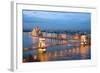 Budapest, Night View of Chain Bridge on the Danube River and the City of Pest-ollirg-Framed Photographic Print