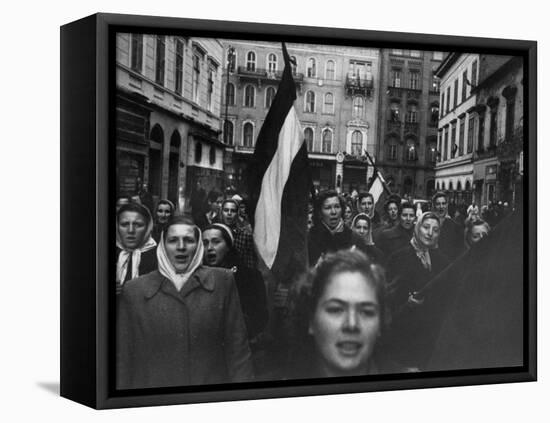Budapest Rebel Demonstrators, During Revolution Against Soviet-Backed Hungarian Regime-Michael Rougier-Framed Stretched Canvas