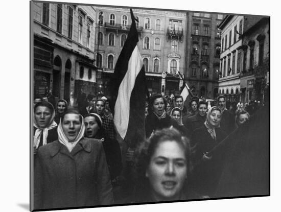 Budapest Rebel Demonstrators, During Revolution Against Soviet-Backed Hungarian Regime-Michael Rougier-Mounted Photographic Print