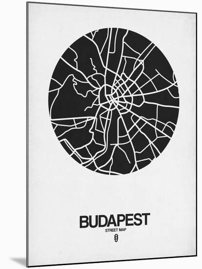 Budapest Street Map Black on White-NaxArt-Mounted Art Print