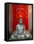 Buddha at Ornate Red Door, Ubud, Bali, Indonesia-Tom Haseltine-Framed Stretched Canvas