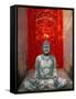 Buddha at Ornate Red Door, Ubud, Bali, Indonesia-Tom Haseltine-Framed Stretched Canvas