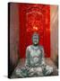 Buddha at Ornate Red Door, Ubud, Bali, Indonesia-Tom Haseltine-Stretched Canvas