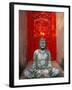 Buddha at Ornate Red Door, Ubud, Bali, Indonesia-Tom Haseltine-Framed Premium Photographic Print