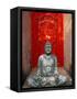 Buddha at Ornate Red Door, Ubud, Bali, Indonesia-Tom Haseltine-Framed Stretched Canvas