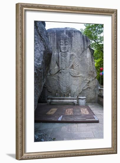 Buddha Carved in a Rock Cliff, Beopjusa Temple Complex, South Korea, Asia-Michael-Framed Photographic Print