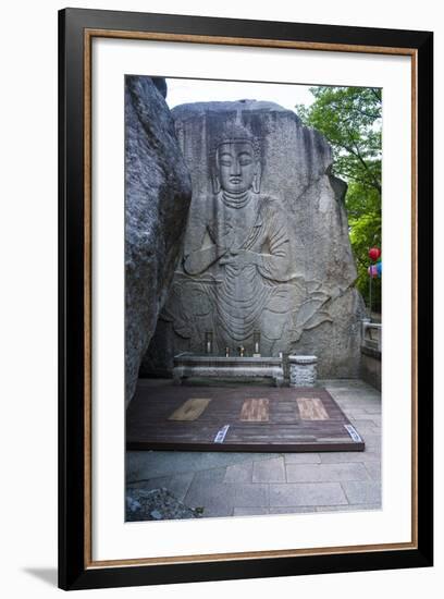 Buddha Carved in a Rock Cliff, Beopjusa Temple Complex, South Korea, Asia-Michael-Framed Photographic Print