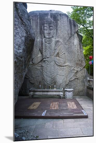 Buddha Carved in a Rock Cliff, Beopjusa Temple Complex, South Korea, Asia-Michael-Mounted Photographic Print