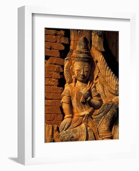 Buddha Carving at Ancient Ruins of Indein Stupa Complex, Myanmar-Keren Su-Framed Photographic Print