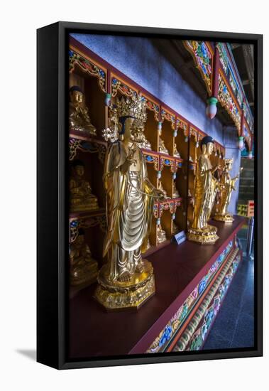 Buddha Collection under the Golden Maitreya Statue, Beopjusa Temple Complex, South Korea, Asia-Michael Runkel-Framed Stretched Canvas