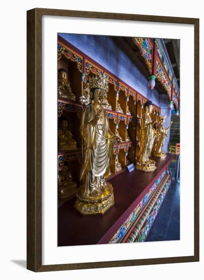 Buddha Collection under the Golden Maitreya Statue, Beopjusa Temple Complex, South Korea, Asia-Michael Runkel-Framed Photographic Print