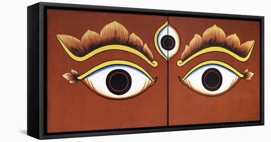 Buddha Eyes Painted on a Door in Kathmandu, Nepal, Asia-John Woodworth-Framed Stretched Canvas