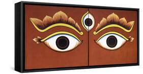 Buddha Eyes Painted on a Door in Kathmandu, Nepal, Asia-John Woodworth-Framed Stretched Canvas