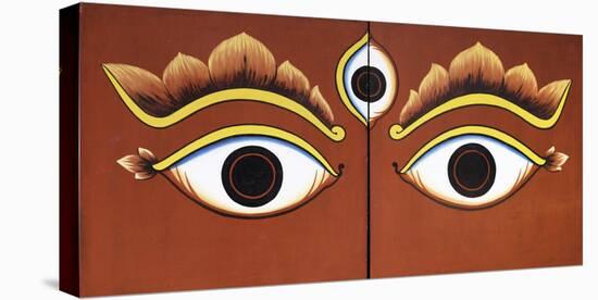 Buddha Eyes Painted on a Door in Kathmandu, Nepal, Asia-John Woodworth-Stretched Canvas