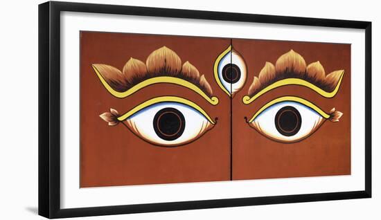 Buddha Eyes Painted on a Door in Kathmandu, Nepal, Asia-John Woodworth-Framed Premium Photographic Print