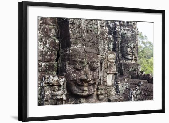 Buddha Face Carved in Stone at the Bayon Temple, Angkor Thom, Angkor, Cambodia-Yadid Levy-Framed Photographic Print