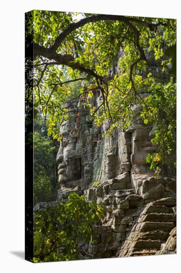 Buddha Face on the Western Gate of Angkor Thom, Siem Reap, Cambodia, Southeast Asia-Alex Robinson-Stretched Canvas