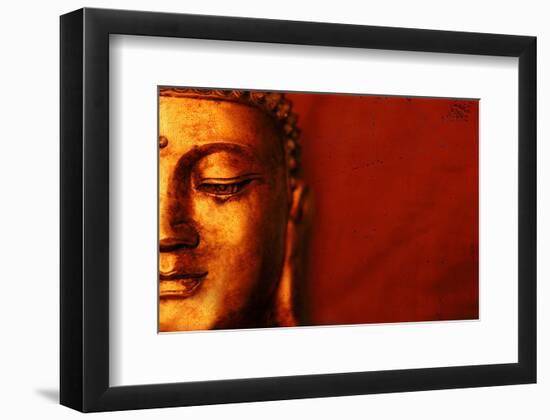 Buddha Face & Red Background-null-Framed Art Print