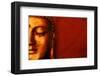 Buddha Face & Red Background-null-Framed Art Print