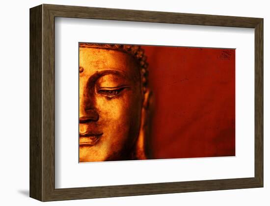 Buddha Face & Red Background-null-Framed Art Print