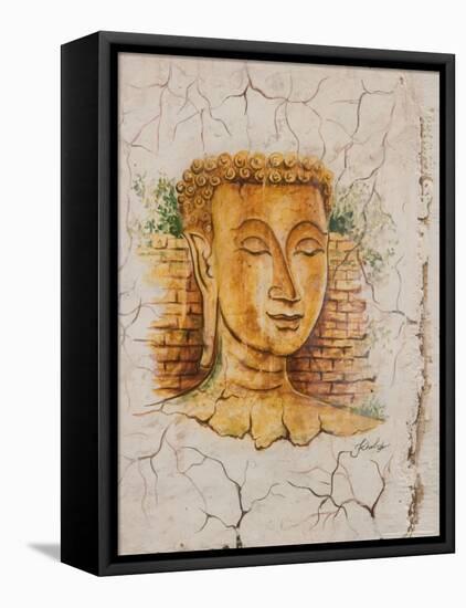 Buddha Image Painted on a Grave, Wat Si Saket, Vientiane, Laos-Gavriel Jecan-Framed Stretched Canvas