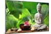 Buddha in Meditation with Lotus Flower and Burning Candles-Liang Zhang-Mounted Photographic Print