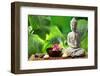 Buddha in Meditation with Lotus Flower and Burning Candles-Liang Zhang-Framed Photographic Print