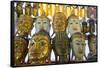 Buddha masks on display at shop, Mandalay, Myanmar (Burma)-Jan Miracky-Framed Stretched Canvas