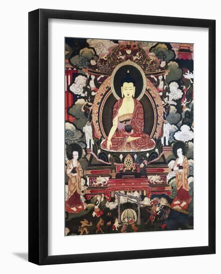 Buddha Seated Between His Two Great Disciples Cariputra and Maudgalyayana-null-Framed Giclee Print
