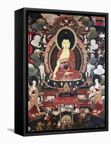 Buddha Seated Between His Two Great Disciples Cariputra and Maudgalyayana-null-Framed Stretched Canvas