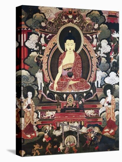 Buddha Seated Between His Two Great Disciples Cariputra and Maudgalyayana-null-Stretched Canvas