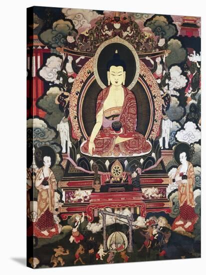 Buddha Seated Between His Two Great Disciples Cariputra and Maudgalyayana-null-Stretched Canvas
