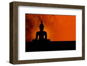 Buddha Silhouette & Red Sunset-null-Framed Art Print