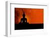 Buddha Silhouette & Red Sunset-null-Framed Art Print