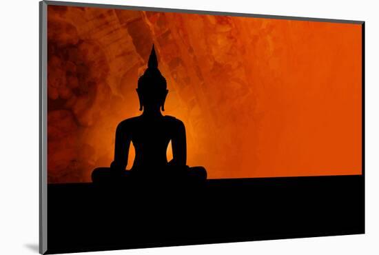 Buddha Silhouette & Red Sunset-null-Mounted Art Print