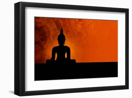 Buddha Silhouette & Red Sunset-null-Framed Art Print