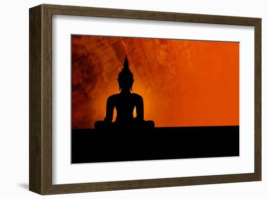 Buddha Silhouette & Red Sunset-null-Framed Art Print