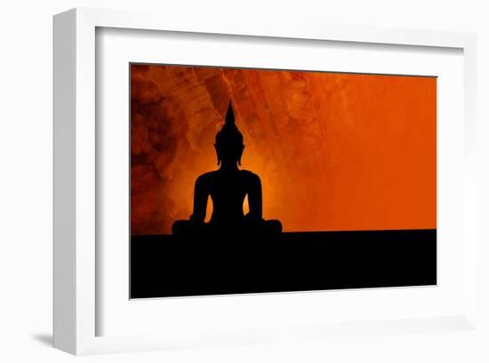 Buddha Silhouette & Red Sunset-null-Framed Art Print