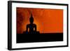 Buddha Silhouette & Red Sunset-null-Framed Art Print