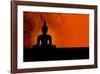 Buddha Silhouette & Red Sunset-null-Framed Art Print