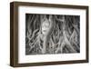 Buddha Statue Head Covered by Tree Roots at Wat Phra Mahathat Temple, Ayutthaya Province, Thailand-Oscar Dominguez-Framed Photographic Print