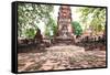 Buddha Statue in Ancient History Temple in Ayuthaya World Heritage Sites of Unesco Central of Thail-khunaspix-Framed Stretched Canvas