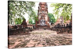 Buddha Statue in Ancient History Temple in Ayuthaya World Heritage Sites of Unesco Central of Thail-khunaspix-Stretched Canvas