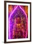 Buddha statue with neon light, Chua Thien Hung Buddhist Pagoda, Ho Chi Minh City, Vietnam, Indochin-null-Framed Premium Photographic Print