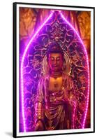 Buddha statue with neon light, Chua Thien Hung Buddhist Pagoda, Ho Chi Minh City, Vietnam, Indochin-null-Framed Premium Photographic Print