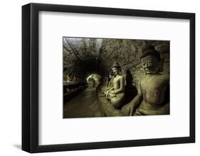 Buddha statues in the underground corridors of Htukkanthein temple, Mrauk U, Rakhine, Myanmar-Brian Graney-Framed Photographic Print