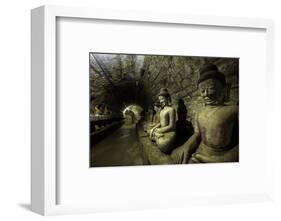 Buddha statues in the underground corridors of Htukkanthein temple, Mrauk U, Rakhine, Myanmar-Brian Graney-Framed Photographic Print